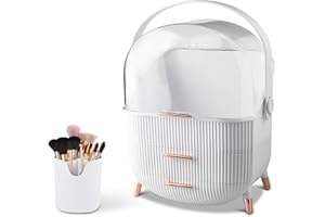 Galatée Makeup Organiser Office Drawers Storage Plastic Cosmetic Storage Box Dustproof Miscellaneous Container for Home Makeup Organizer Box, White, white, 25 * 18.5 * 37cm