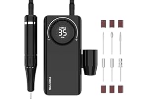 Delanie Ponceuse pour Ongles Professionnel Electrique Rechargeable 35000 Tours avec 6 Embouts et Affichage de LCD Puissante Silenceuse pour Manucure Pédicure