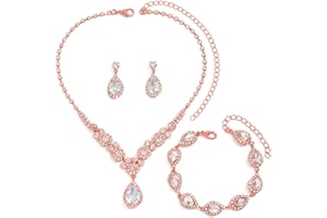 FDEETY Set di Gioielli da Sposa Elegante e Splendente Nuziale Zircone Collana Orecchini Braccialetto Pendenti Set per Matrimonio Banchetto Party