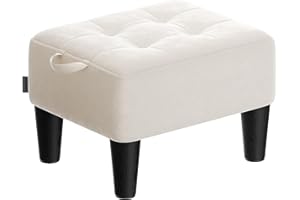 SONGMICS Sitzhocker, Fußhocker, Samt, Hocker, Dicke Polsterung, bis 150 kg belastbar, für Wohnzimmer Schlafzimmer Eingangsbereich, cappuccinobeige-tintenschwarz LOM501W01
