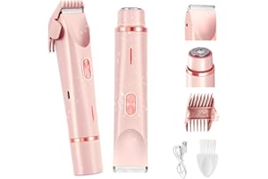 DAOUZL Afeitadora Mujer, 2 en 1 Rasuradora Mujer Zona Intima, Depiladora Zona Intima, Recortadora Corporal para Cara,Axila,Pierna,Bikini,Uso en Seco y en Mojad, IPX7 Impermeable (Rosa)