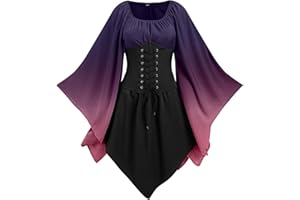 NFAOEGJ Damen Mittelalter Kleid mit Trompetenärmel,Traditionelles irisches Kleid für Damen Renaissance Karneval Kostüm Cosplay Party Halloween Kostüm