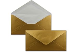 ‎NEUSER PAPIER 75 x DIN Lang Briefumschläge - Gold mit weißem Seidenfutter - 11x22 cm - 100 g/m² - ideal für Einladungen, Weihnachtskarten, Glückwunschkarten aus der Serie Farbenfroh
