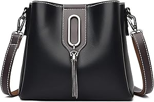 PORRASSO Women Handbag Fashion Bucket Bag Ladies Crossbody Bag Satchel Tote Top Handle Bags Leather Waterproof Shoulder Bag for Work School Travel Daily Use Black