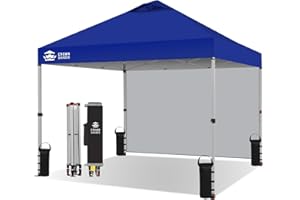 CROWN SHADES Pop Up Gazebo with 1 Sidewall 3m x 3m, Waterproof Pop Up Tent, Center Lock One Push Instant Event Shelter Canopy, Folding Party Tent with Carry Bag, Bonus 8 Stakes and 4 Ropes,Navy Blue