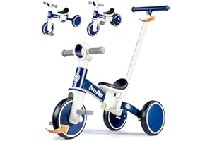 LOL-FUN 5 in 1 Laufrad Dreirad, Laufräder Kinderdreirad mit schubstange, Dreirad Lauffahrrad für Kinder ab 1 Jahre Jungen Mädchen Geschenk