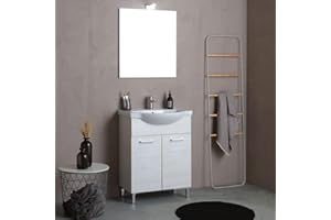 Kiamami Valentina - Mobile bagno a terra da 65cm in quercia bianco con 2 ante Rimini