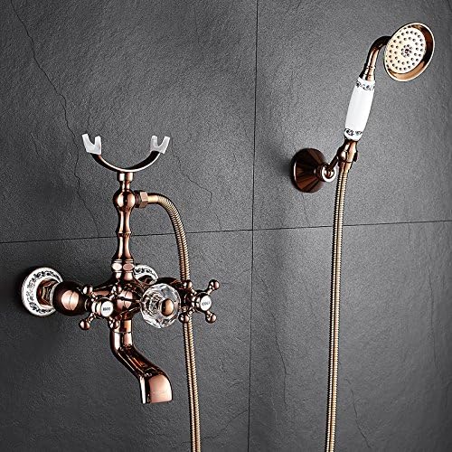 Sunsui Rose Gold Bath Faucet Wooden Bath Faucet shower set brass into the wall queen sleeper Bath Faucet, rose gold crystal blue-tiled) + bracket