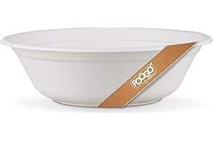 FOOGO Green Lot de 50 grands bols jetables en bagasse de canne à sucre, 900 ml, 20 cm, bol à soupe, dessert, salade, rond, en papier robuste pour aliments chauds.