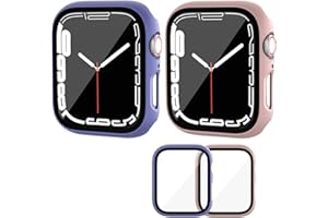 Haojavo Schutzhülle Kompatibel mit Apple Watch Series 7 8 41MM, 2 Stück Hülle 2 in 1 Gehäuse Hart Schutz und HD Gehärtetes Displayschutz Zubehör für Watch7 41 MM Smartwatch Case für Damen und Herren