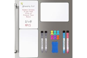 Thaibear Magnetic Whiteboard for Fridge, 3PCS Magnetic A4 Dry Erase Fridge White Board Sheet - Magnetic Kitchen Whiteboard Planner for Memos Lists and Menus 4 Marker,1 Eraser, 6 Push Pins Magnets
