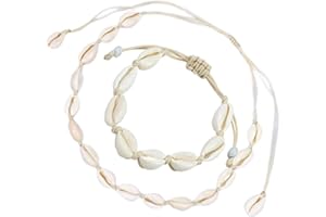 IFUDE 2 Stück Muschelkette Und Armband NatüRliche,Muschel Halskette Armband Set, Natural Shell Choker Halskette,Handgemachte Hawaii Halskette Schmuck Set für Frauen Mädchen