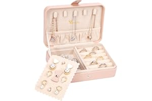 Voova Petite Boite a Bijoux Voyage, Boîte à Bijoux Femme Fille, PU Boite de Rangement Bijoux pour Bagues, Colliers, Bracelets, Cufflinks, Brooches, Pendants, Coffret Bijoux, Rose