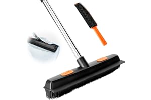 CARSEATTY Rubber Broom, Pet Hair Broom with Squeegee Rubber Sweeping Brush Long Handle with Portable Hair Lint Remover Brush for Carpet, Window, Tile, Hardwood Floor Cleaning Pet Hairs and Dust