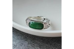 YUANYIRAN Verstellbarer Ring Im Chinesischen Stil - Vintage Altes Muster Natürliche Hetian Jade Charm Damenring, Retro Damenschmuck Geschenk Für Weihnachten Hochzeit Mädchen