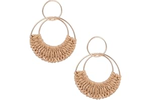 SIXDUTON Orecchini Intrecciati in Rattan Stile Boho, Orecchini Vacanza al Mare, Summer Statement Orecchini Pendenti Cerchio