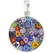 Bicchiere di vetro di vetro italiano orecchini di vetro murano penzolando tondo multicolore millefiori fiore in argento sterling - orecchini di vetro murano per donne