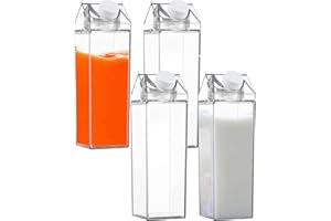 Wenmin 4X Agua Cartón Leche, 1L Botellas Agua Plás-Tico Transparentes, Jugo Reutilizables para Nevera Deportes al Aire Libre Viajes Camping Escalada, Contenedor Bebidas