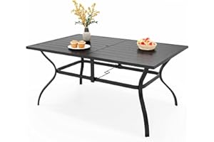 PHIVILLA Gartentisch Terrassentisch für draußen 152cm x 96cm Rechteckiger Esstisch für 6 Personen mit Schirmloch,Schwarz