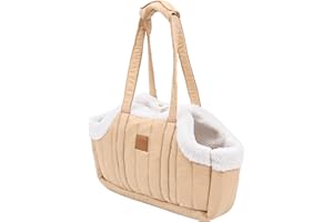 Duuclume Sac de transport portable de grande capacité en polaire pour chien, sac à main étanche et chaud avec crochet fixe pour petit chien et chat (beige)