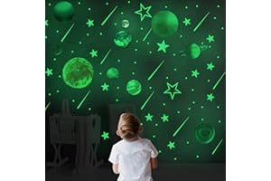 CAYUDEN świecące Gwiazdy 3D, 201 szt. światełek w Ciemności Gwiazdy i Księżyca świecące Gwiazdy Tworzywo Sztuczne Naklejki ścienne na Sufit tatuaż ścienny Gwieździste Niebo Dekoracja Pomieszczenia