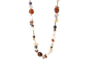 Purelei® Collana Hawaiian Sunset – con agata rossa, citrino, diaspro e perle d'acqua dolce – Acciaio inossidabile placcato oro 18 carati – collana da donna 40 – 45 cm – dichiarazione colorata in look