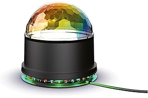 R-MUSIC – ATRO M – Boule Disco – Rotation 180° – Lumière de scène avec projection aléatoire de sphères et anneaux RGB – Effet de lumière LED RGB – Accrochage mural par vis – Pour Fête, DJ, Bar, Club