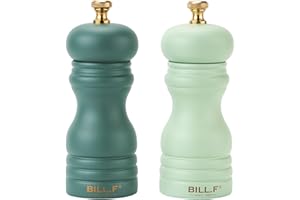 BF BILL.F SINCE 1983 Bill.F Salt and Pepper Grinder Set, Wood Pepper Mill Set of 2 Manual Salt Pepper Shakers Grinder Refillable 5 Inch with Adjustable Ceramic Grinding Rotor（Set of 2 Green）