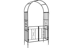 CyyKcc Black Garden Arbour Arch with Gate, Heavy Duty Metal Plant Climbing Arch Frame for Wedding, Party, Garden Pergola Arbor Trellis with Doors for Indoor, Outdoor