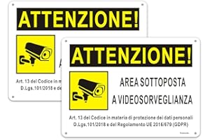 YUNTARDA 2pz Cartelli area videosorvegliata per ragioni di sicurezza 25 x18cm in Alluminio Cartelli videosorveglianza per proprietà privata e negozio
