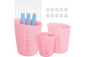 MirraSwit 3 Stück Silikon Messbecher für Raysin, Gips Gießen Zubehör, Silikonbecher zum Gießen, mit Mischstab, Tropfer, Fingerbetten für DIY Basteln Gießformen(125ML/250ML/500ML)