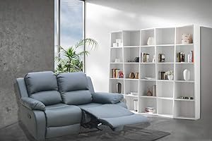 UK Leisure World RECLINER GREY SOFA SUITES SETTEE LAZY BOY BLACK FABRIC 1 2 3 SEATER ARMCHAIR FAUX LEATHER (Grey twin sofa)