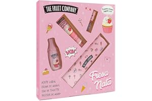 MS MÓVIL SHOP The Fruit Company Set Pack Regalo Fresa y Nata, Aceite Labial, Crema de Manos, Colonia Eau de Toilette, Neceser de Mano. Edición Navidad.