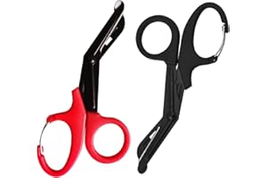 ZENGJUNWEI 2 Ciseau D'urgence de 19cm, Ciseaux Infirmière Ciseaux À Gaze Avec Boucle Pour Les Services de Secours Ou Les Tâches Quotidiennes (Noir et rouge)