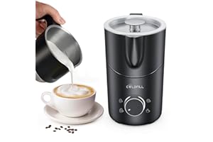 COLDFILL Mousseur à Lait Électrique 8-en-1 – Lait chaud et froid, compatible lait végétal, 400 ml, inox détachable, lavable en machine, pour cappuccino, latte, macchiato et chocolat, Noir
