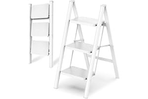 HBTower Escabeau 3 Marches Pliable, Léger et Compact, Marchepied Antidérapant, Cadre en Acier Robuste, Charge Maximale 150 kg, Portable pour Maison et Cuisine