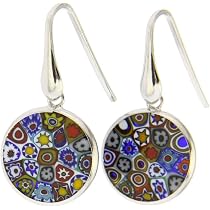 Outlet Completo in vetro di murano, orecchini e ciondolo rotondo piatto sfumato lilla ed ottanio | Olga Bijoux