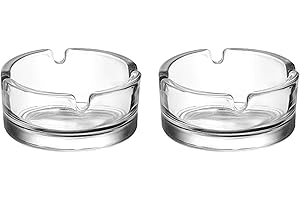NINONLY KEYF Simple & Practical Glass Ashtrays Set of Two Cigarette Grove Stackable LAV (72mm)