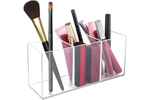 WINKIO Acrylic Pinselhalter, 3 Fächern Make Up Organizer, Klarer Schminktisch Organizer, Schmink Organizer für Pinsel, Eyeliners, Lippenstift, Schminktisch Zubehör Aufbewahrung, Es Kann Such Stiftehalter