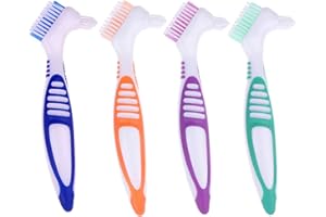WIYOULD 4 spazzole per la pulizia delle protesi portatili con setole multistrato moderate, spazzola a doppio lato per la pulizia dei denti finti, 4 colori
