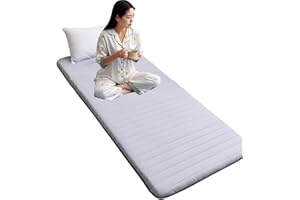 FZKUN Floor Mattress Single with A Reusable Vacuum Storage Bag - Japanese Tatami Mat Cotton Futon Pad Roll Up Mattress Foldable Lounger Guest Bed Camping Couch Student Dormitory Bed (90x200CM,Grey)
