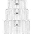 Resin Woven Storage Baskets - Set of 3 | Shelf Storage Boxes | Home Organisers Bins (3 Sizes) | For Bathroom, Bedroom or Play Room | M&W (White)