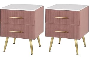 WOLTU 2X Comodini in Velluto con 2 Cassetti, Organizzatore da Letto, Cassettiera in Legno, Gambe in Metallo, Bianco e Rosa TS134rs-2