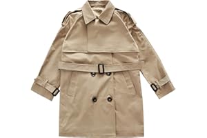 amropi Girl's Trench Coat with Waist Tie Knee Length Windbreaker Jacket for 4-17 Years