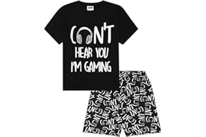 THE PYJAMAFACTORY Can't Hear You I'm Gaming - Pigiama corto in cotone, colore: Nero