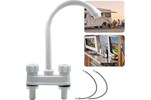 ETOMVOOP Caravan Mixer Tap Spout, 100 mm Centers Deck Mounted, 1/2 Turn, 360° Swivel Spout, Include 2 pcs Flexible Hoses for Van Motorhome Boat RV Campervan