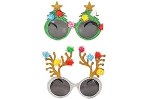 Dusenly Novelty Christmas Glasses - 2 Pack Christmas Party Glasses Frames for Kids and Adults Sparkling Christmas Glasses Christmas Costume Party Decorations