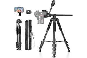 AMBITFUL Trípode de cámara de 62 Pulgadas, Soporte de trípode de Aluminio Negro Profesional, Horizontal extraíble para cámara de vídeo/DSLR/teléfono Celular/videocámara/telescopios, trípode Alto de