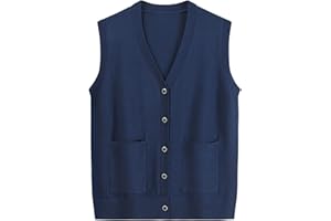 QWUVEDS Maglione invernale autunnale da donna, primavera e autunno, casual, comodo, a maglia, con scollo a V, con tasche, tinta unita, maglione da donna senza maniche