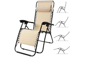 BAKAJI Sedia gravità Zero Sdraio da Giardino Poltrona Relax Pieghevole Salvaspazio Tubolari Acciaio 22mm Reclinabile Tessuto in Oxford, Mare Spiaggia Piscina Arredo Esterno (BEIGE)